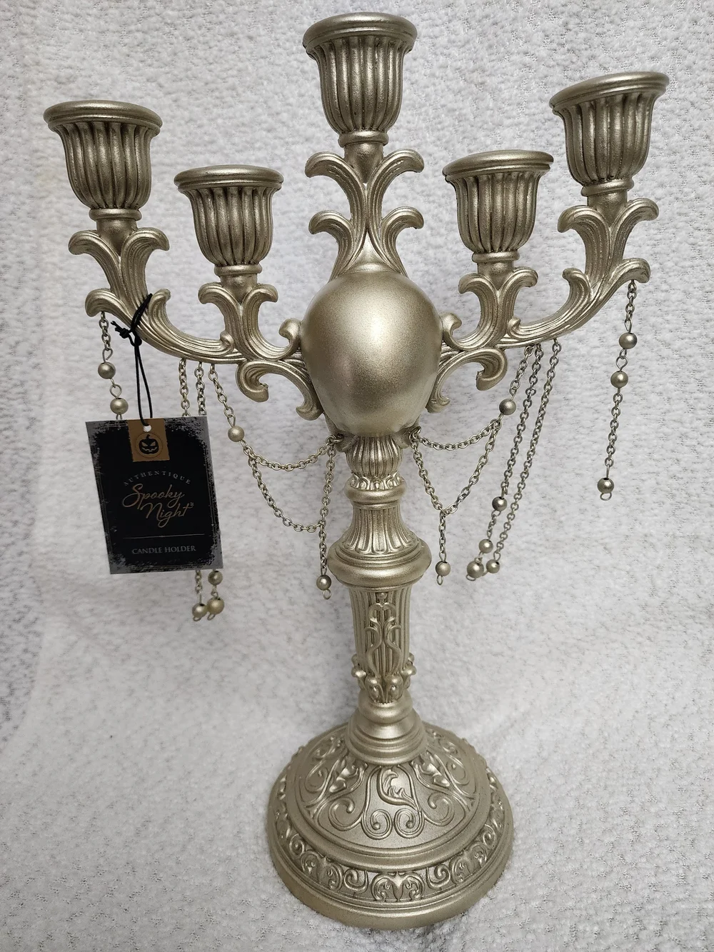 Metallic Gold Skull Candelabra - Gothic Home Accent 16